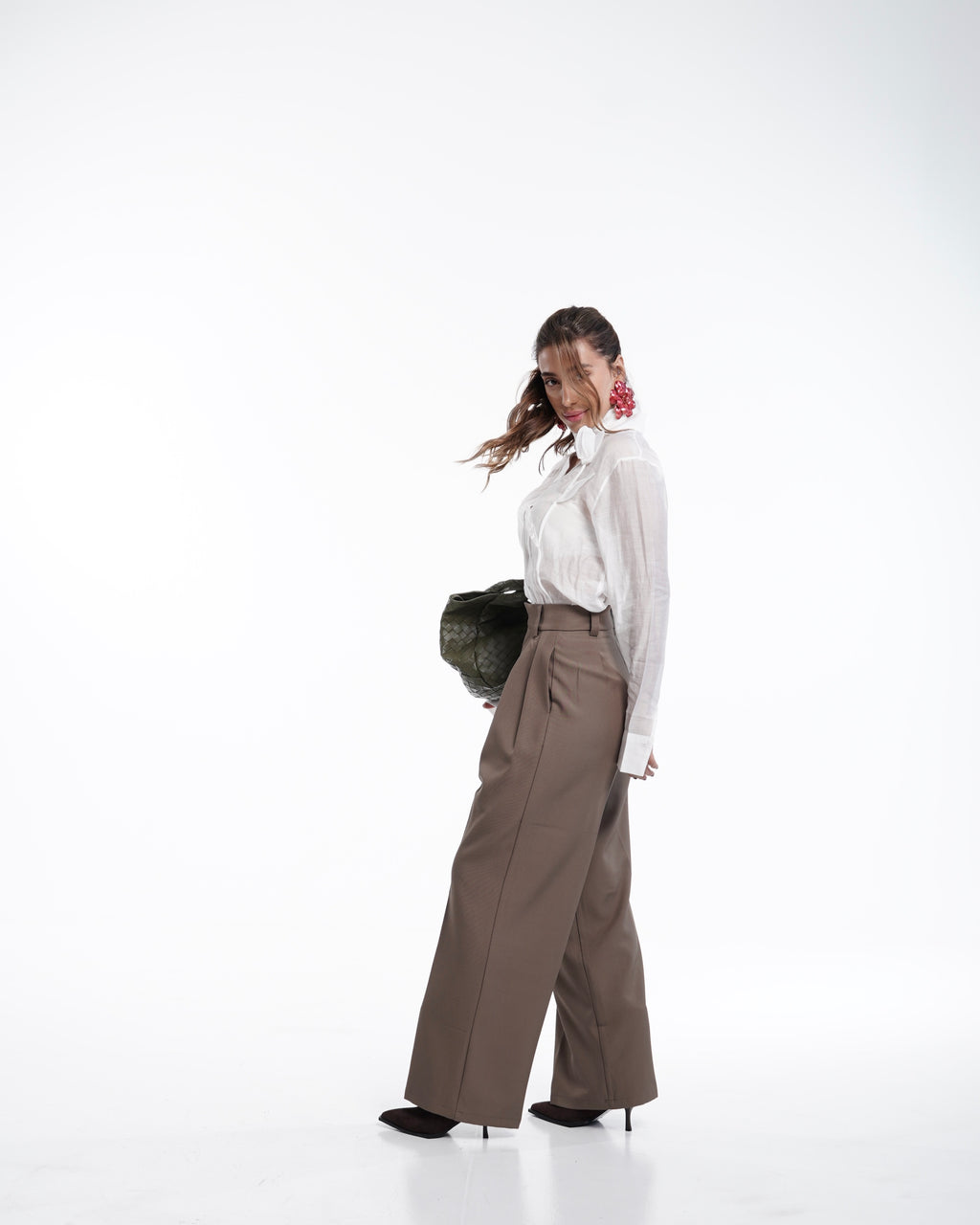 Cappuccino High-Waist Wide-Leg Trousers