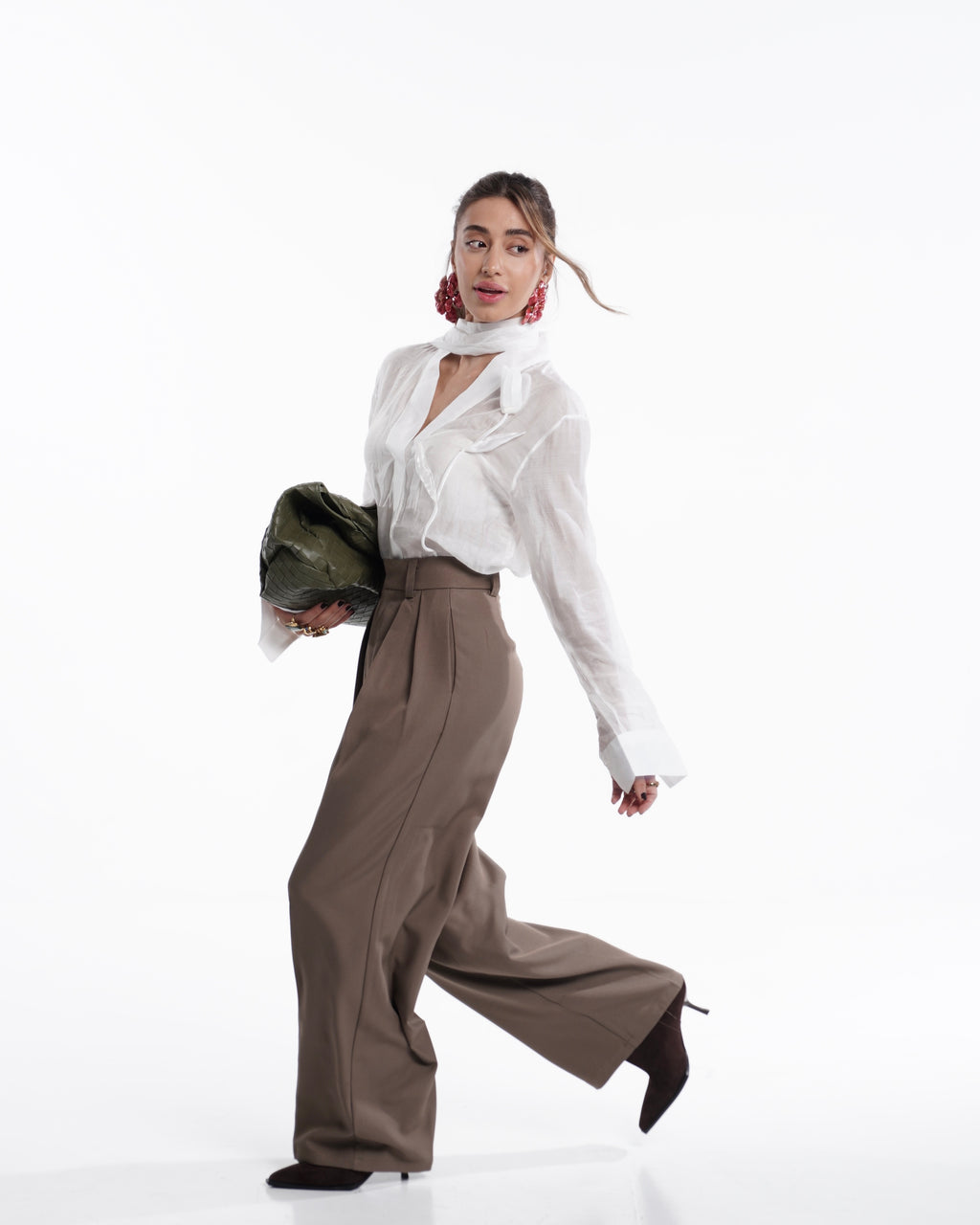 Cappuccino High-Waist Wide-Leg Trousers