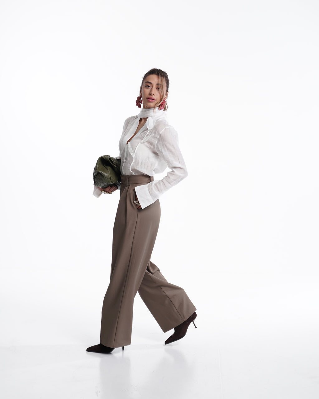 Cappuccino High-Waist Wide-Leg Trousers