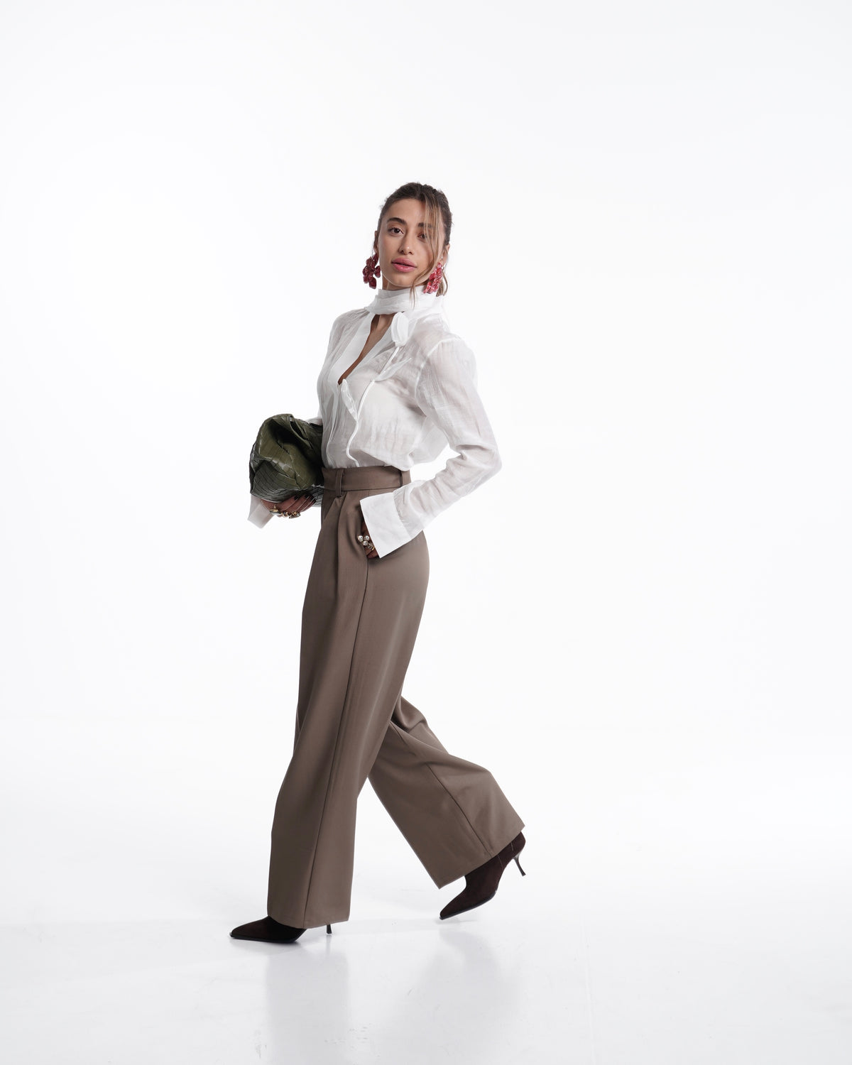 Cappuccino High-Waist Wide-Leg Trousers