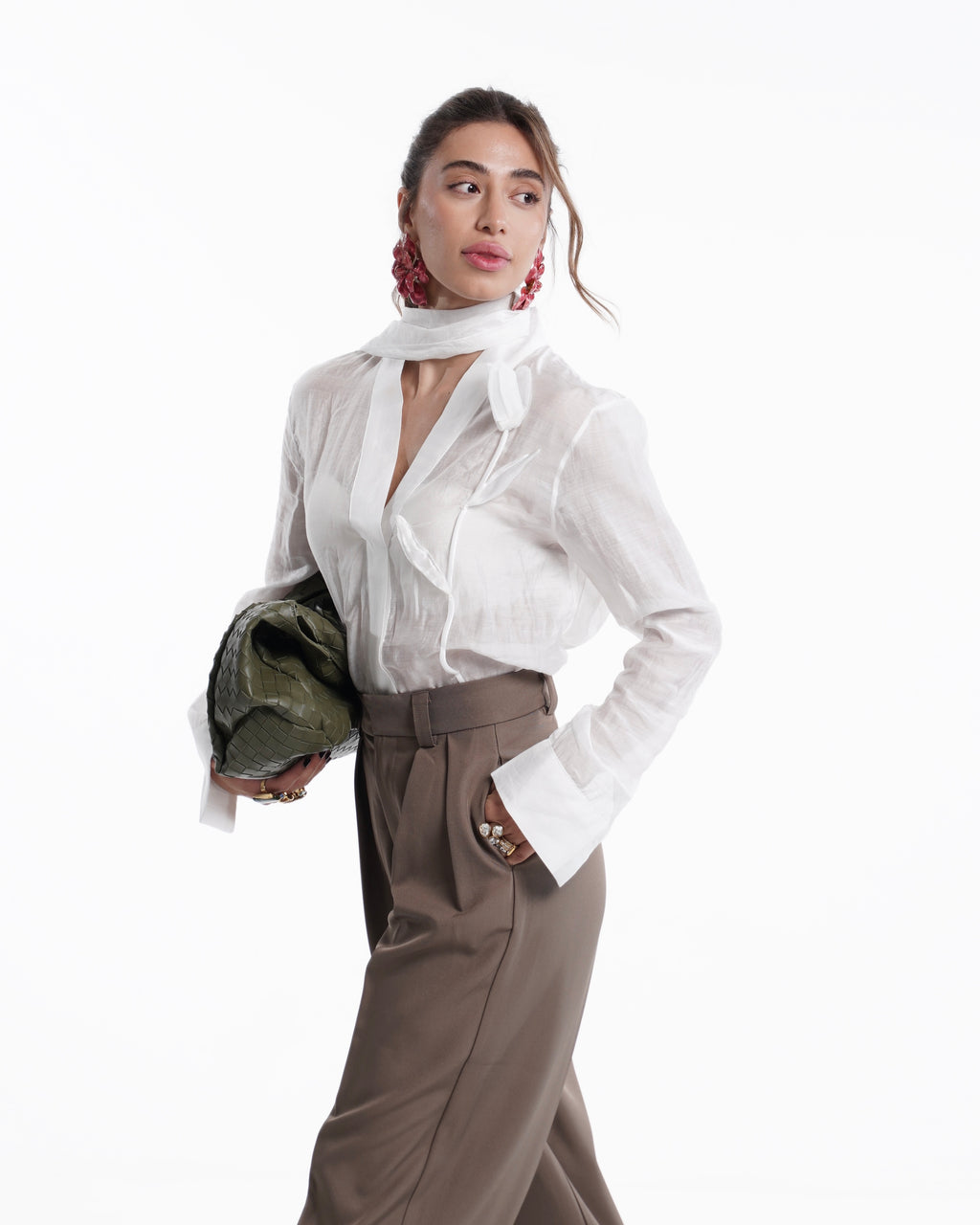 Cappuccino High-Waist Wide-Leg Trousers