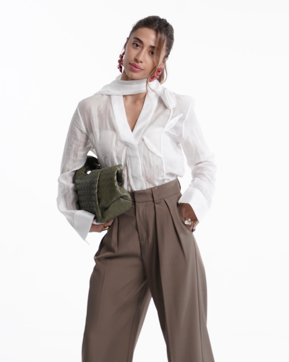 Cappuccino High-Waist Wide-Leg Trousers