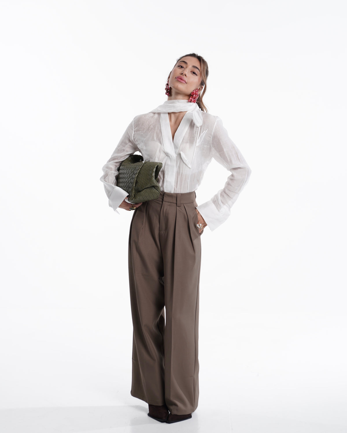 Cappuccino High-Waist Wide-Leg Trousers
