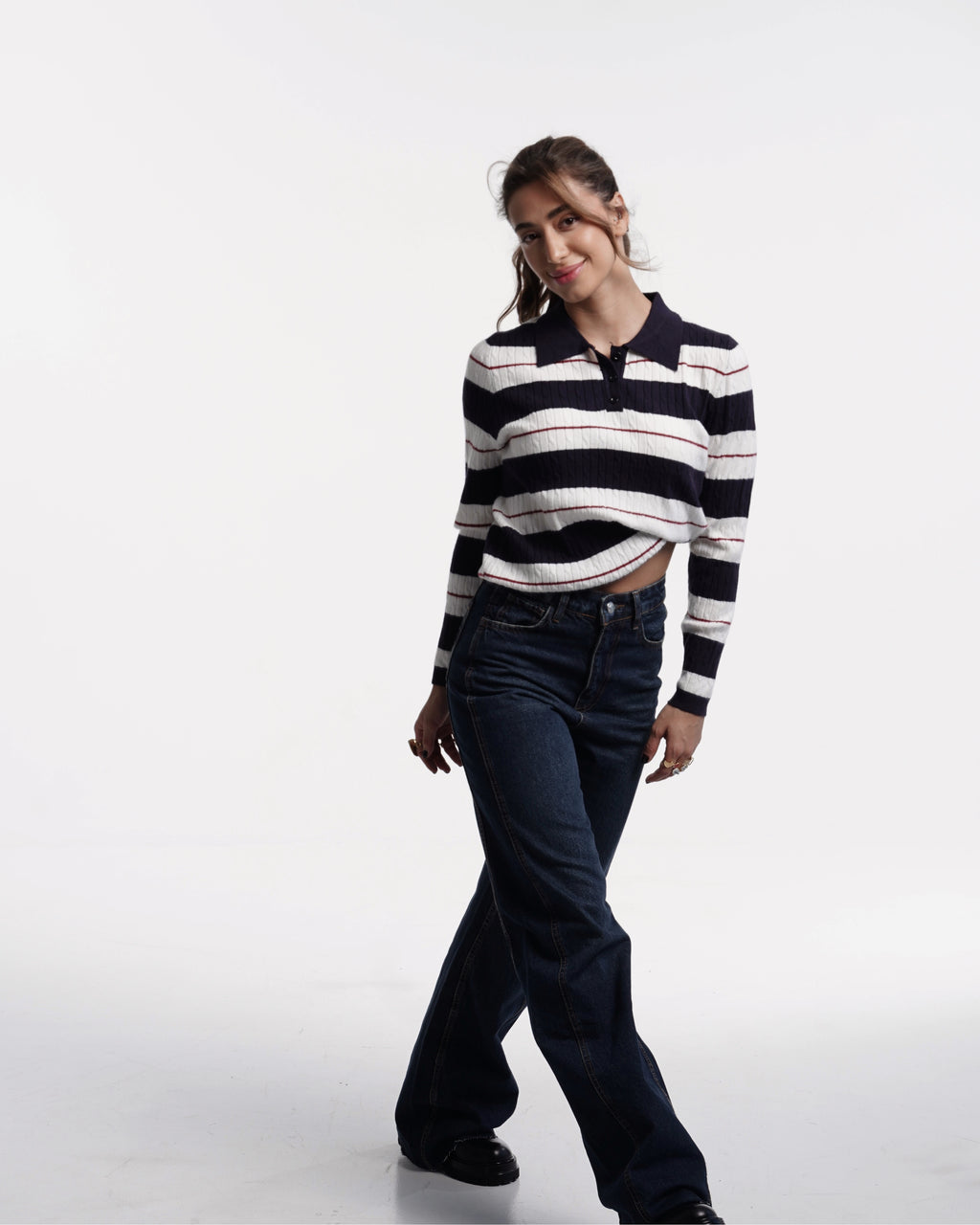 Stripe Cable Knit Polo
