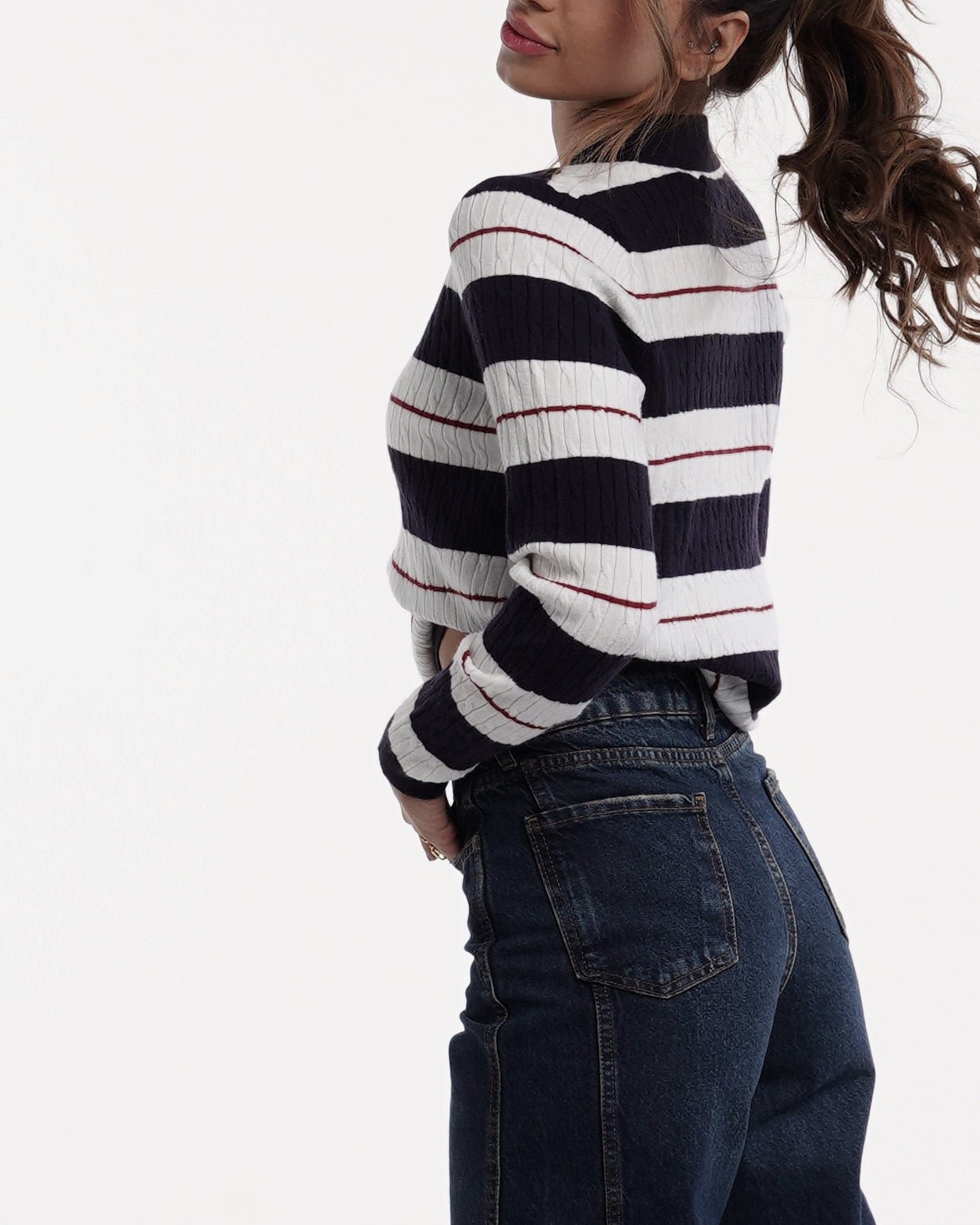 Stripe Cable Knit Polo