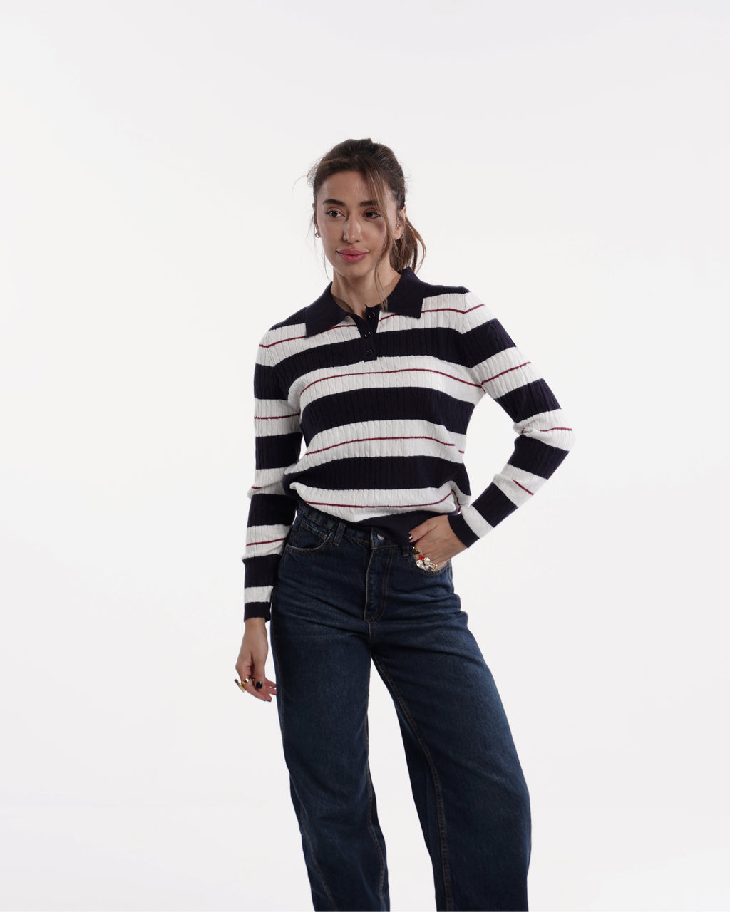 Stripe Cable Knit Polo