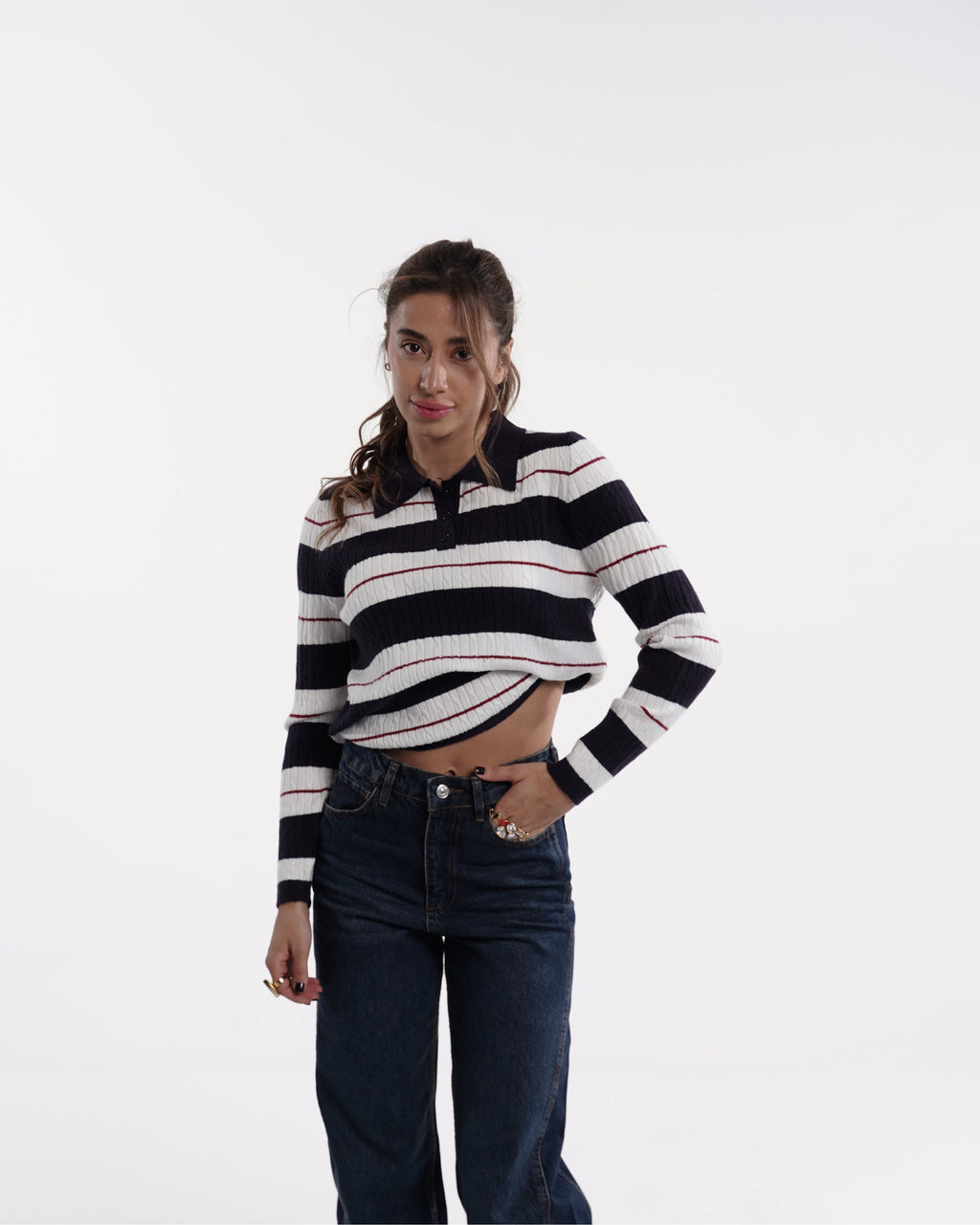 Stripe Cable Knit Polo