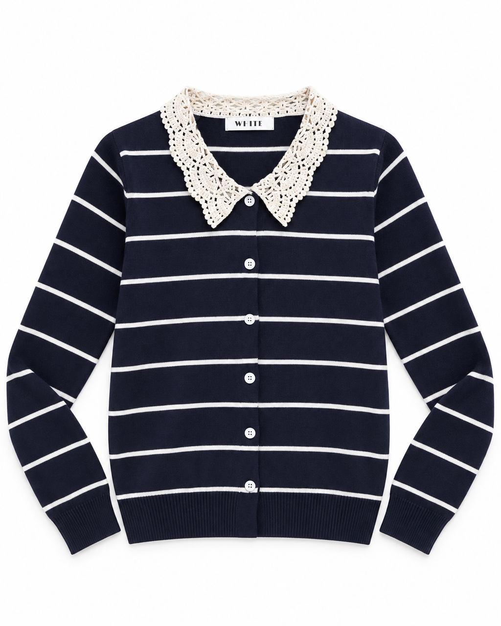 Burgundy Striped Crochet Collar Cardigan