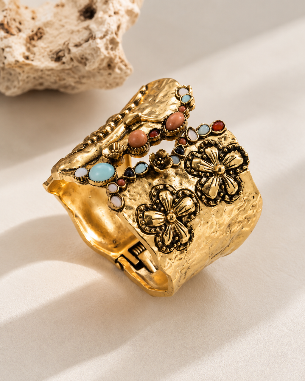 Vintage Floral Statement Cuff Bracelet