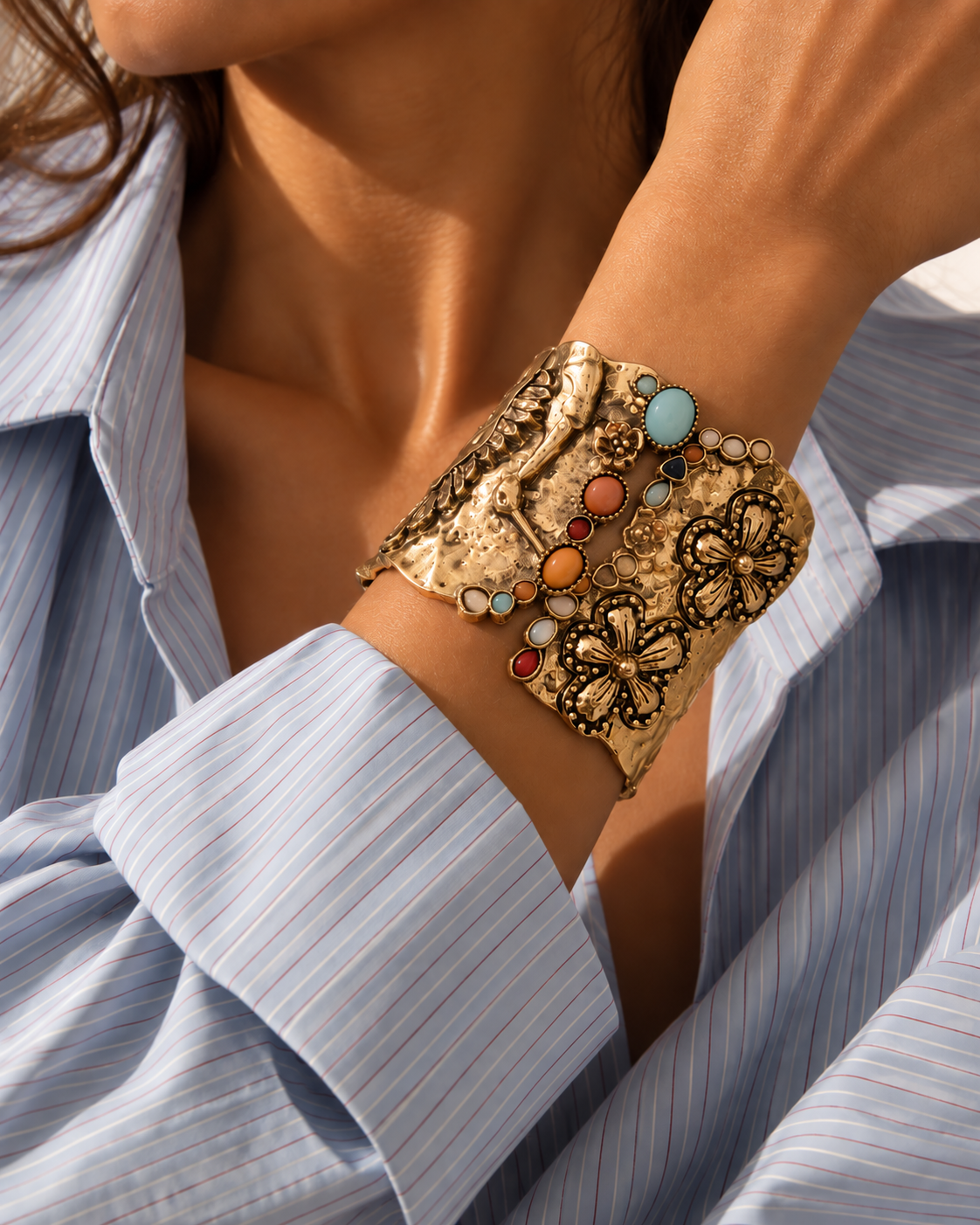 Vintage Floral Statement Cuff Bracelet