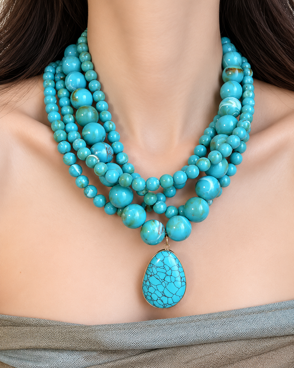 Turquoise Beaded Drop Pendant Necklace