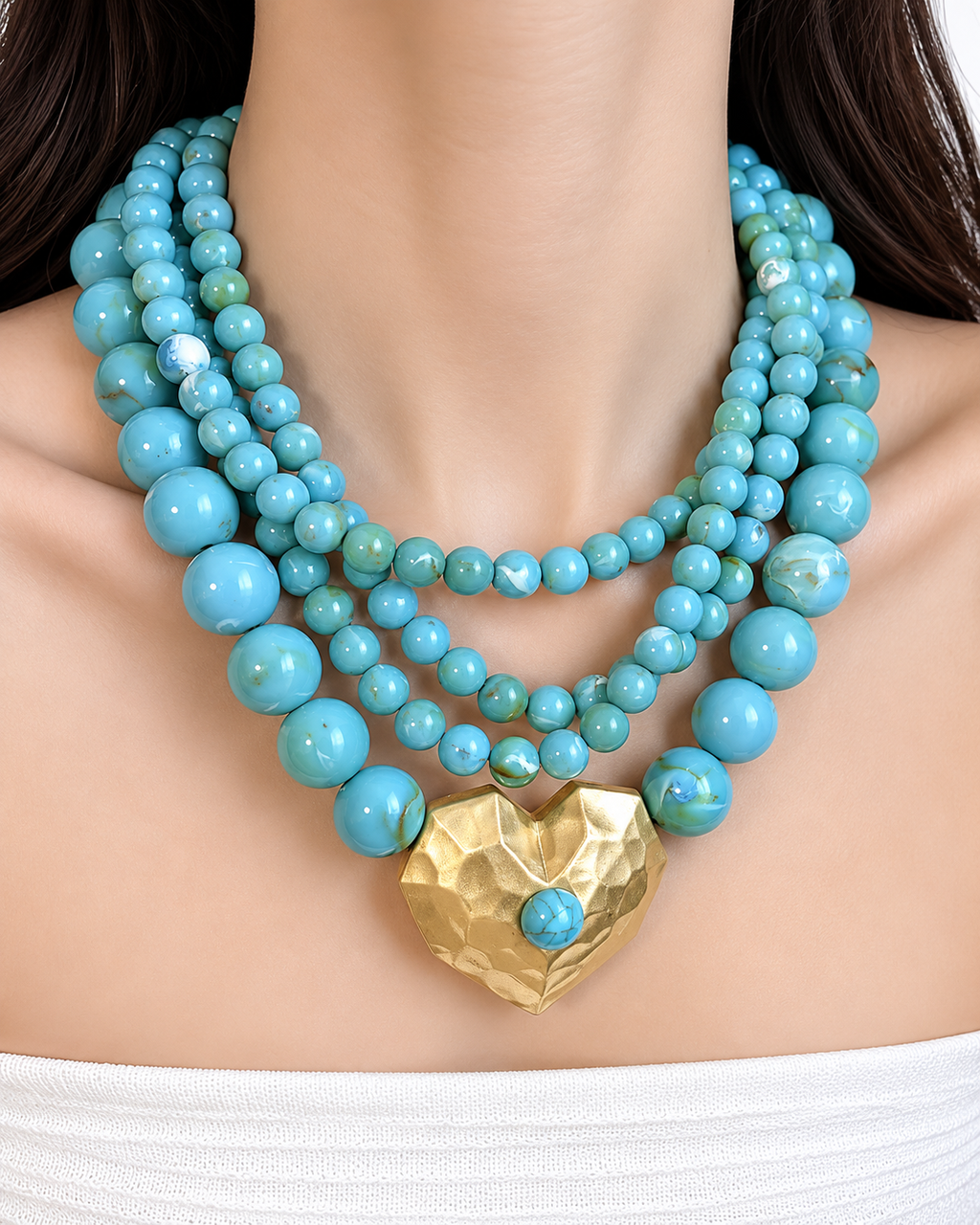 Turquoise Beaded Heart Necklace