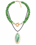 Layered Beaded Oval Pendant Necklace