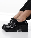 Black Chunky Heel Lace-Up Shoes