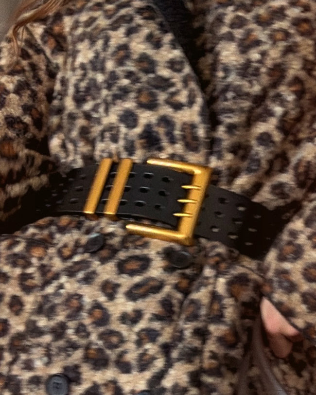 Black Leather Statement Buckle Belt