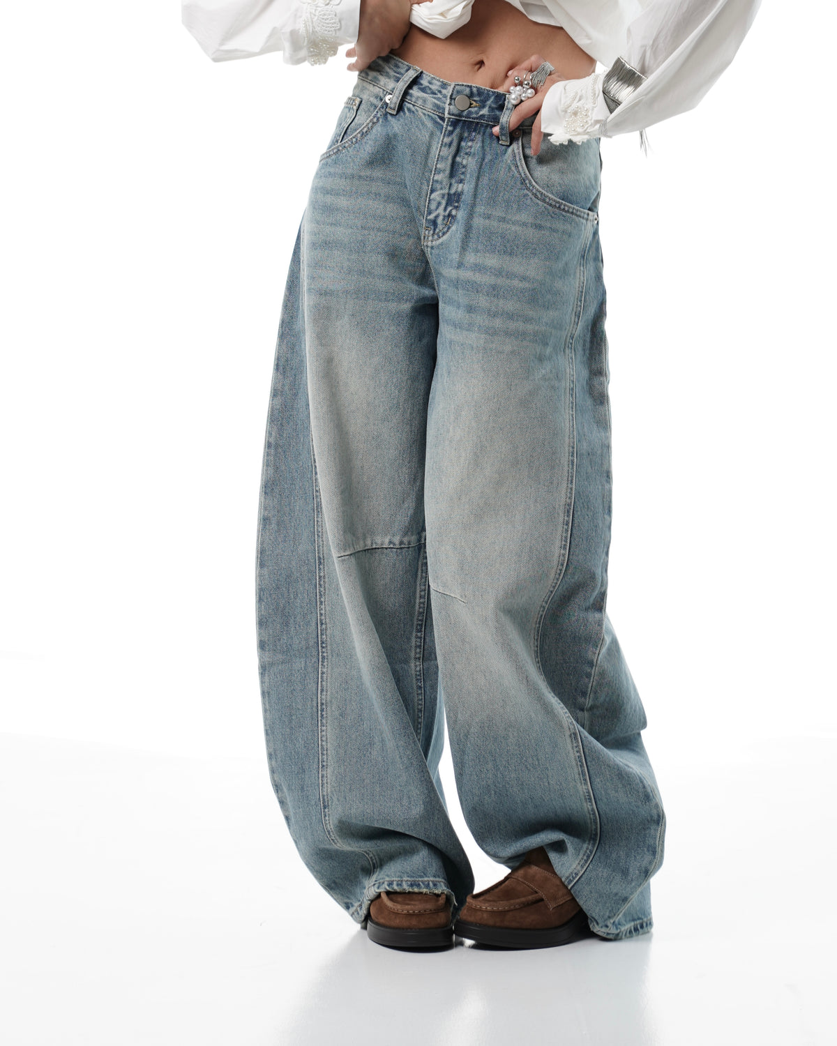 Light Blue Washed Wide-Leg Jeans