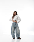 Light Blue Washed Wide-Leg Jeans
