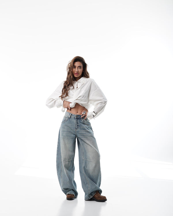 Light Blue Washed Wide-Leg Jeans