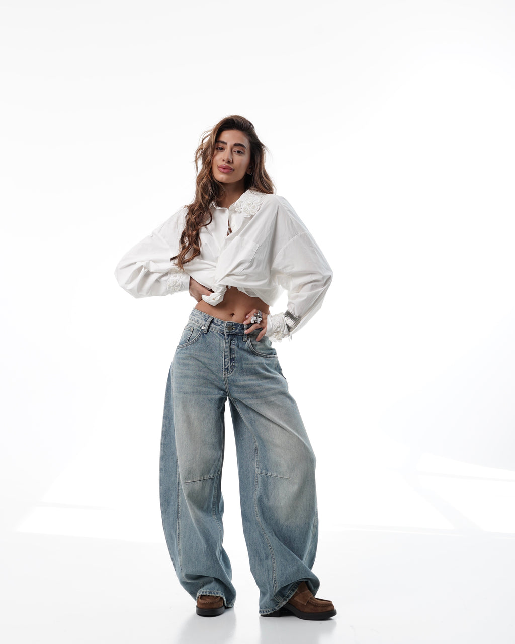 Light Blue Washed Wide-Leg Jeans