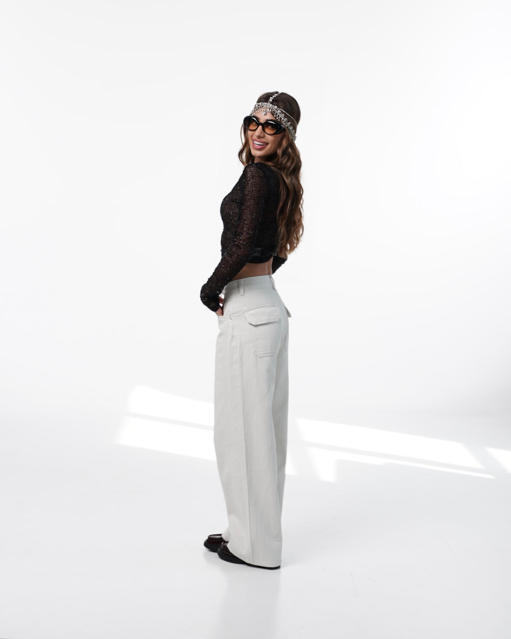 White Wide-Leg Denim Jeans