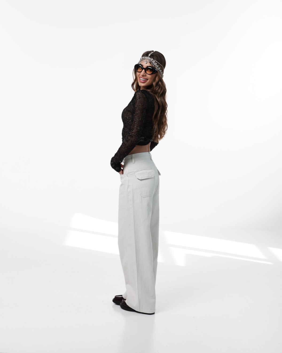White Wide-Leg Denim Jeans
