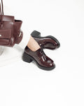 Burgundy Patent Lace-Up Block Heel Loafers