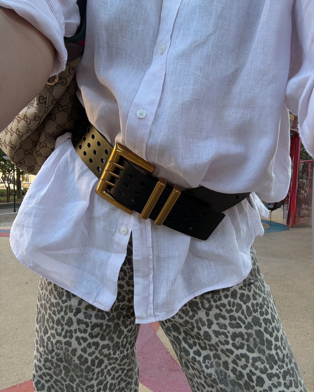 Black Leather Statement Buckle Belt