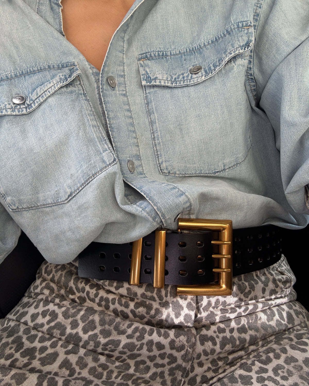 Black Leather Statement Buckle Belt