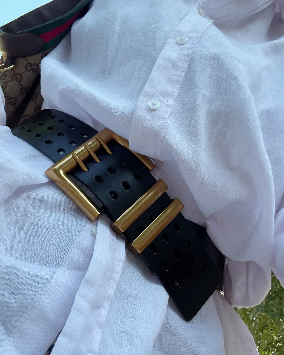 Black Leather Statement Buckle Belt