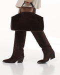 Brown Suede-Effect Western Knee-High Boots