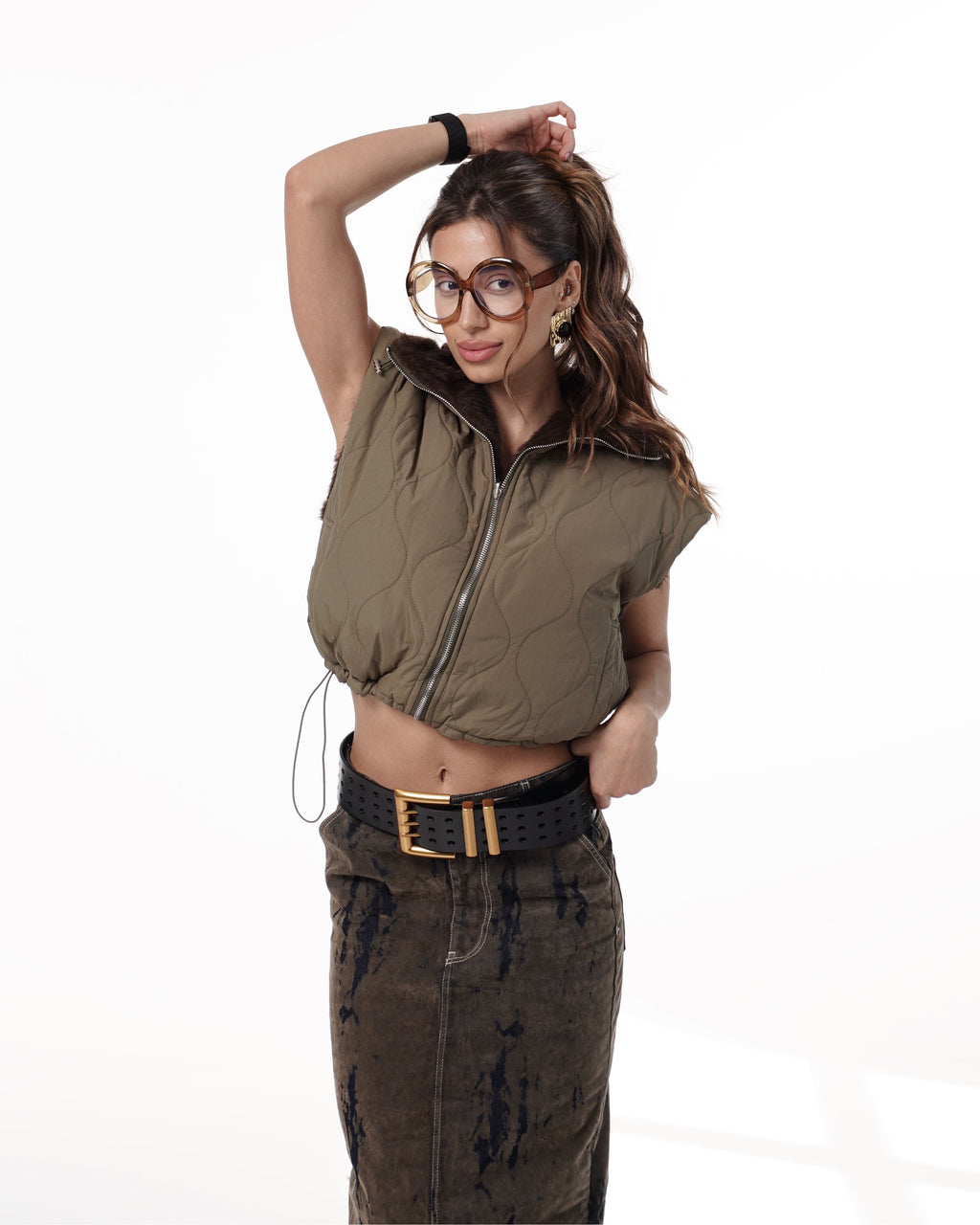 Reversible Faux Fur Quilted Cropped Vest