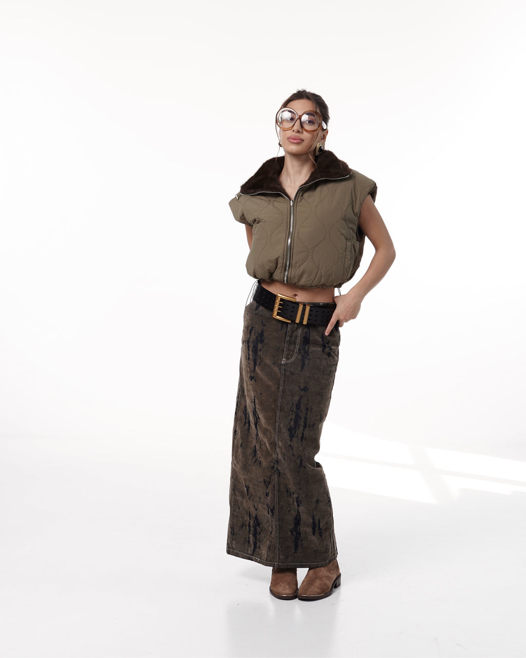 Reversible Faux Fur Quilted Cropped Vest