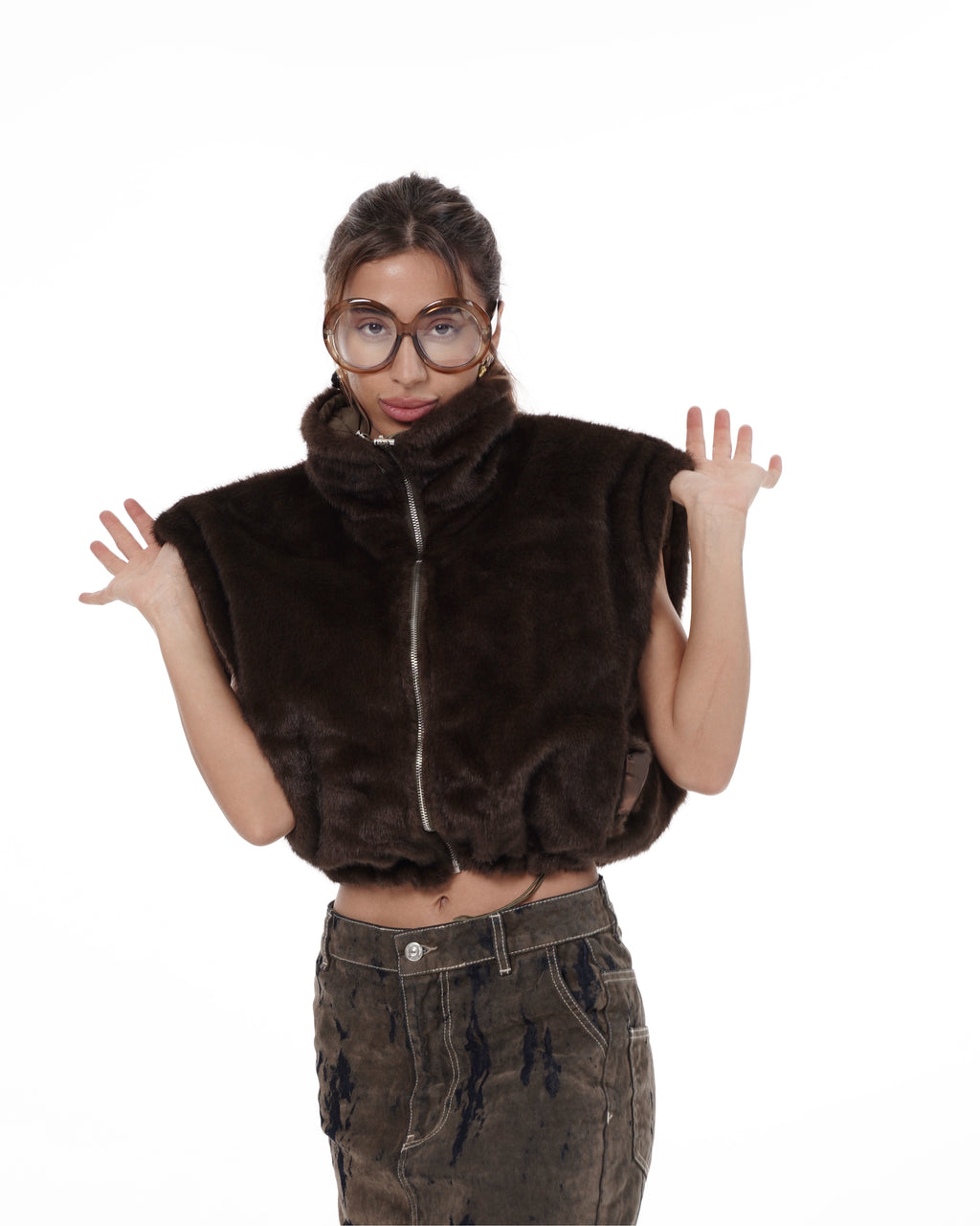 Reversible Faux Fur Quilted Cropped Vest