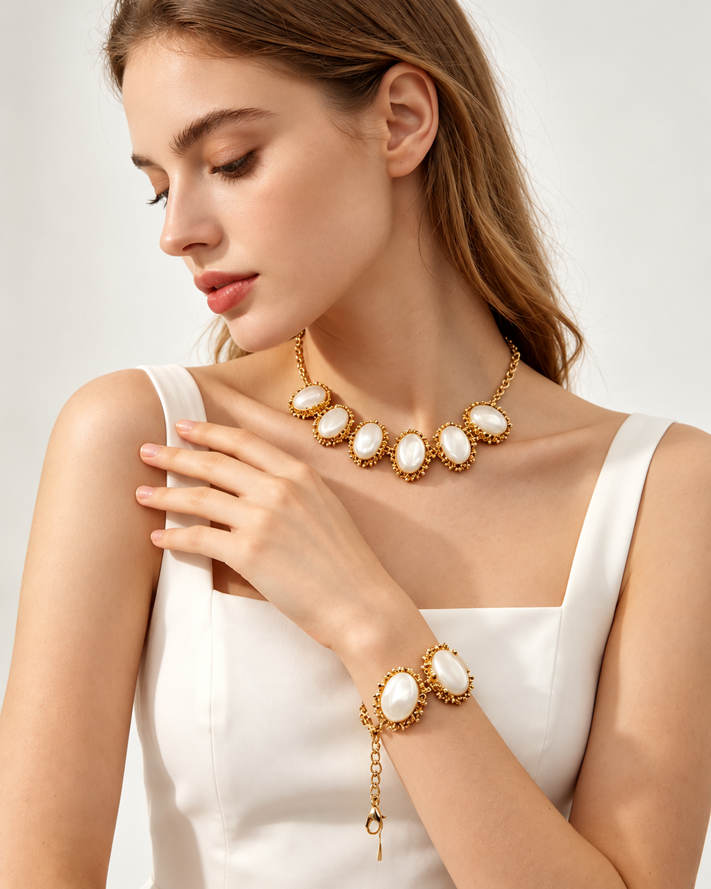 Ivory Oval Stone Statement Bracelet