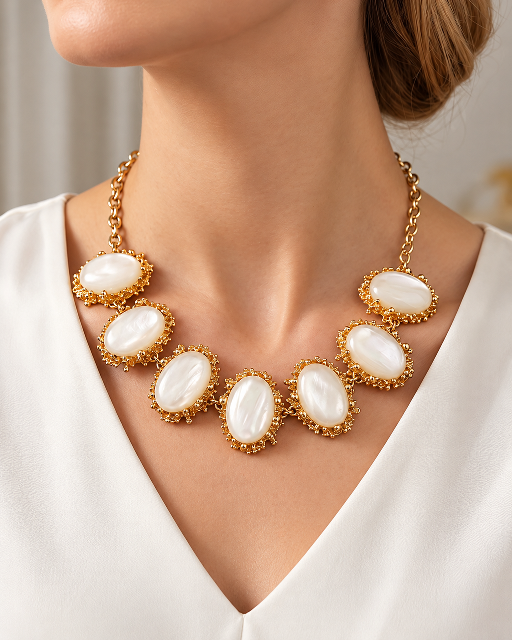Ivory Oval Stone Statement Necklace
