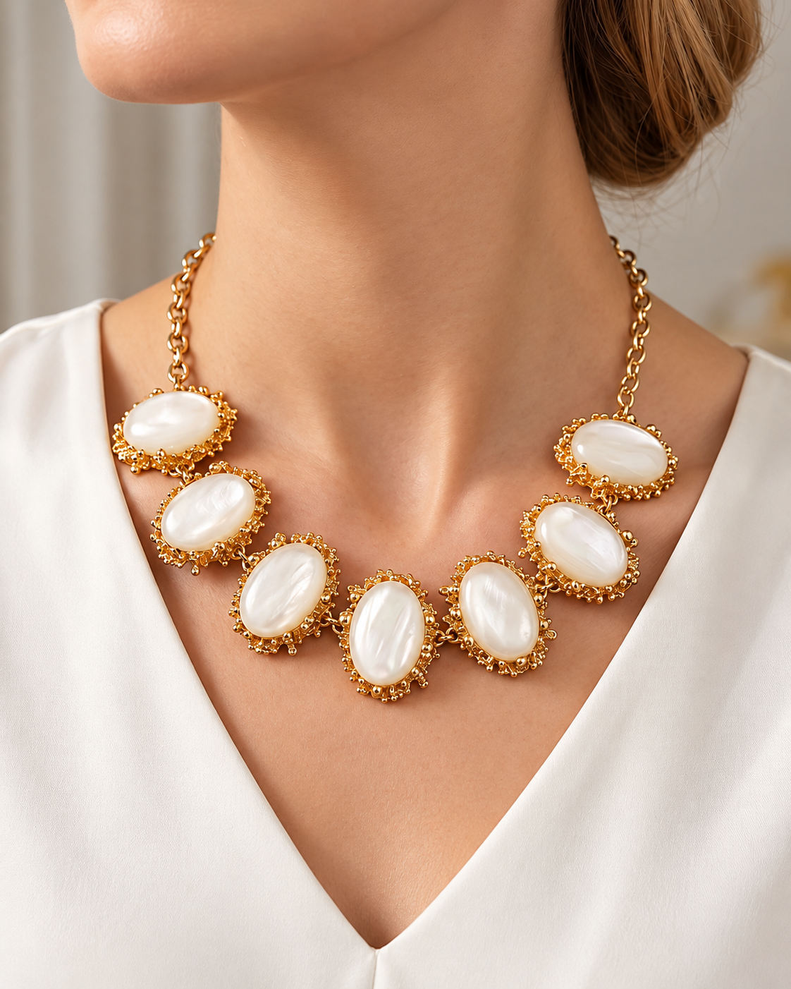 Ivory Oval Stone Statement Necklace