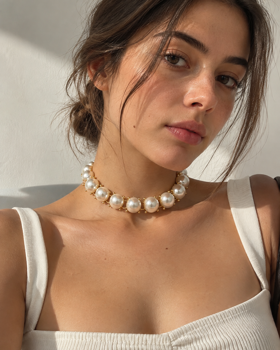 Pearl-Style Gold-Tone Choker Necklace