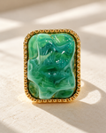Green Marble-Effect Gold-Tone Statement Ring