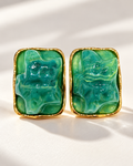 Green Marble-Effect Gold-Tone Statement Earrings