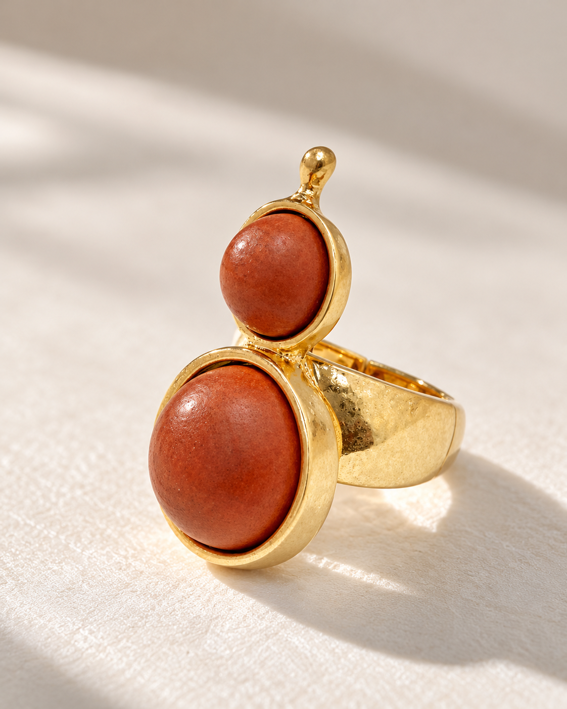 Double Stone Gold-Tone Statement Ring