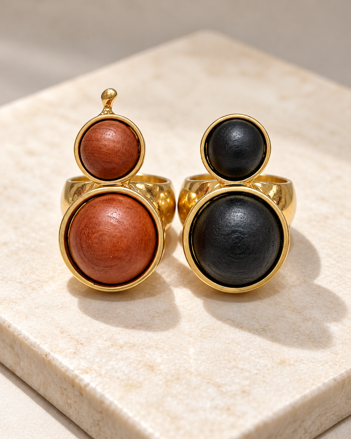 Double Stone Gold-Tone Statement Ring