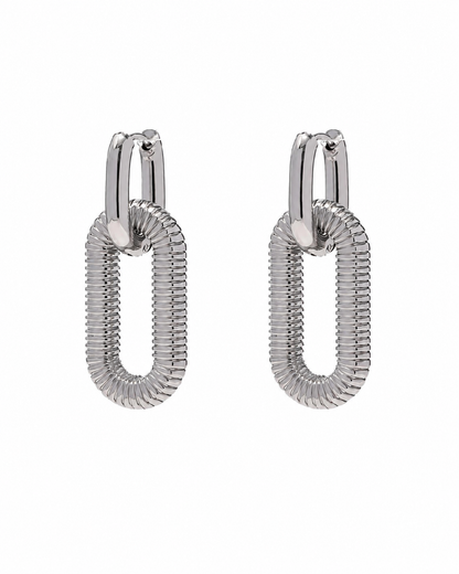 Ribbed Oval Link Huggie Hoop Earrings