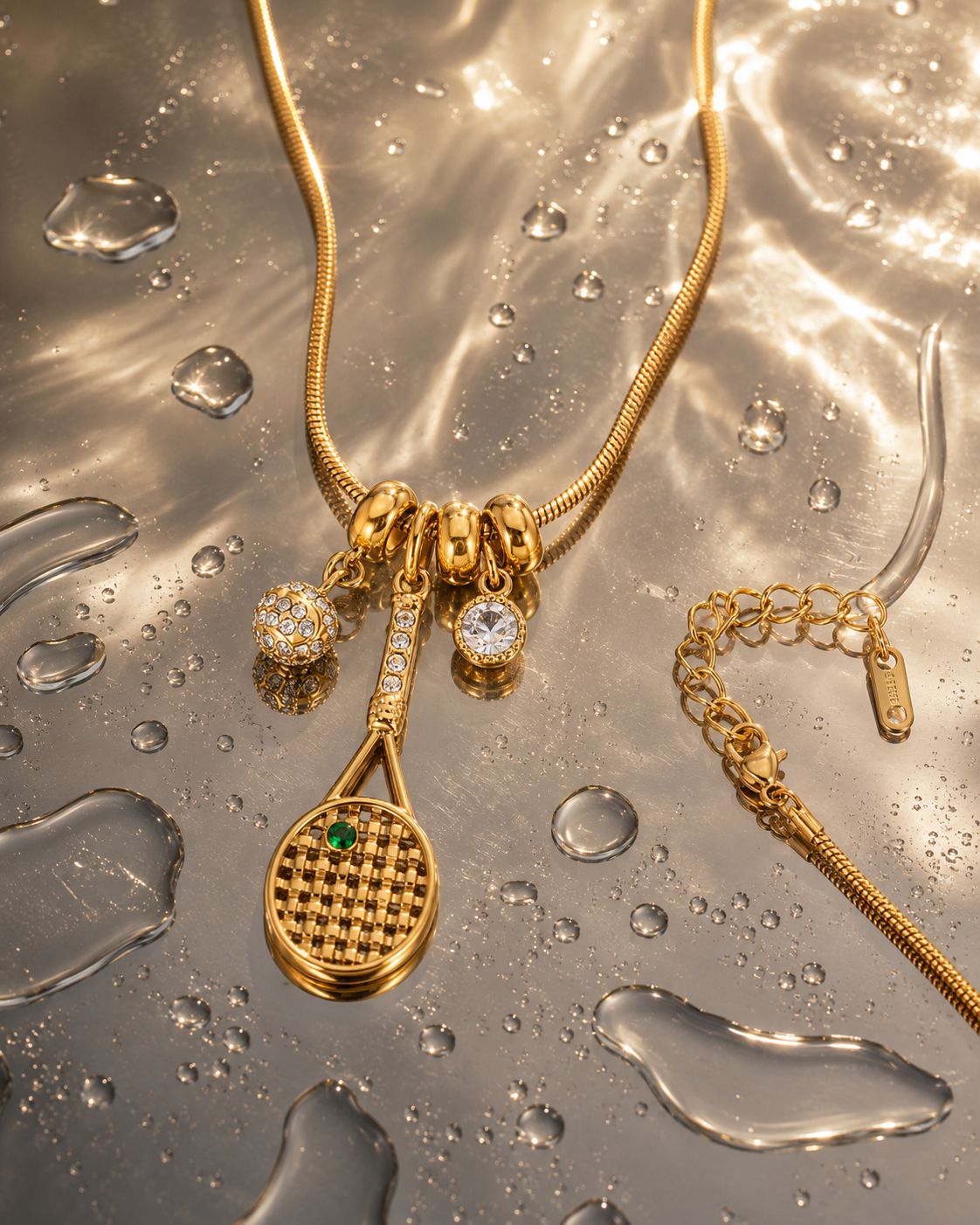 Gold Tennis Racket Necklace