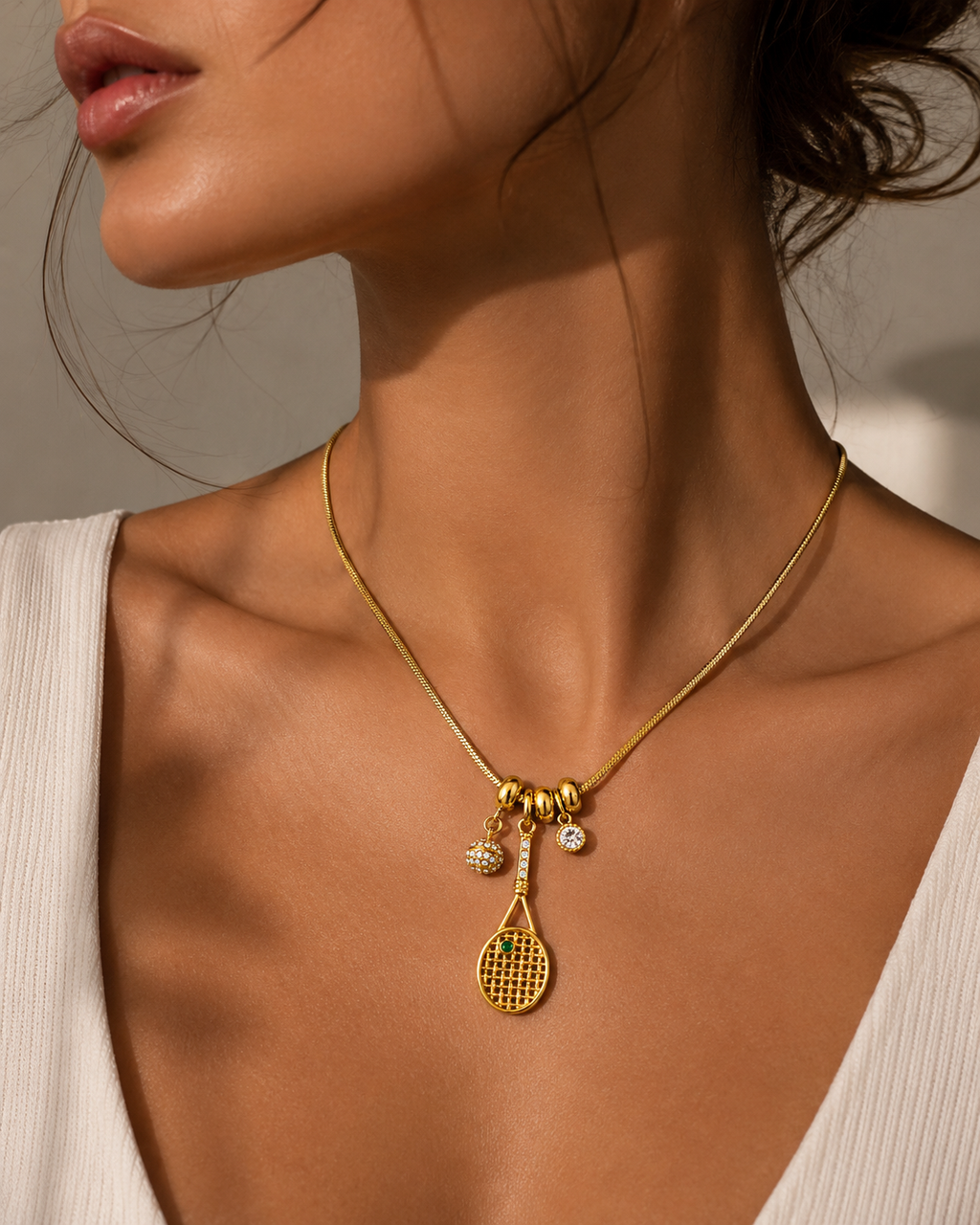 Gold Tennis Racket Necklace