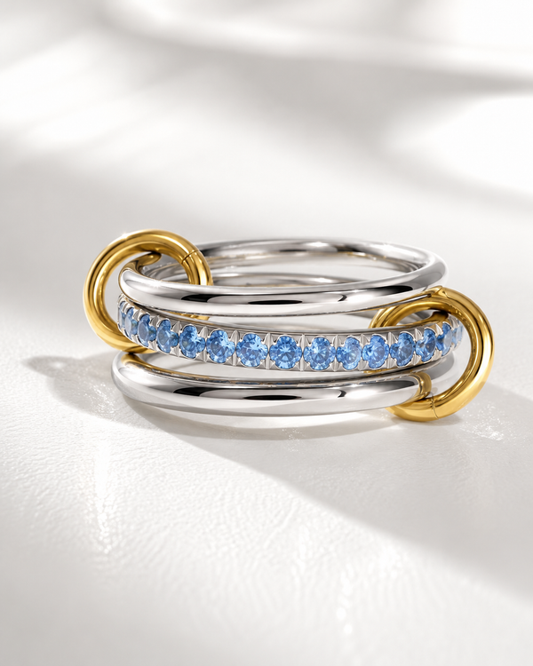Two-Tone Crystal Link Ring
