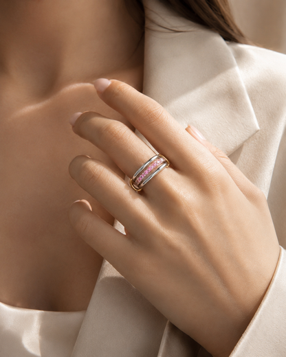 Two-Tone Crystal Link Ring