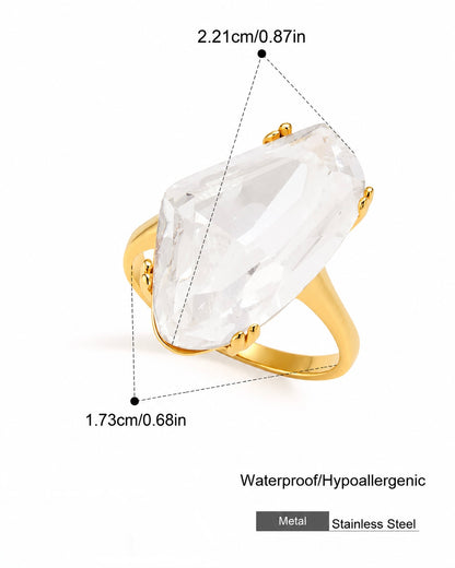 Oversized Gold-Tone Clear Stone Ring