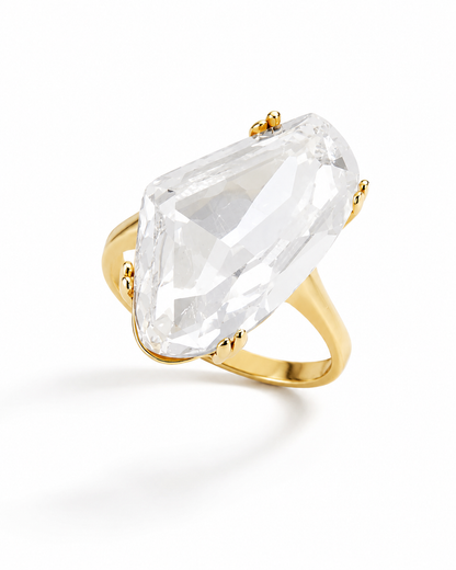 Oversized Gold-Tone Clear Stone Ring