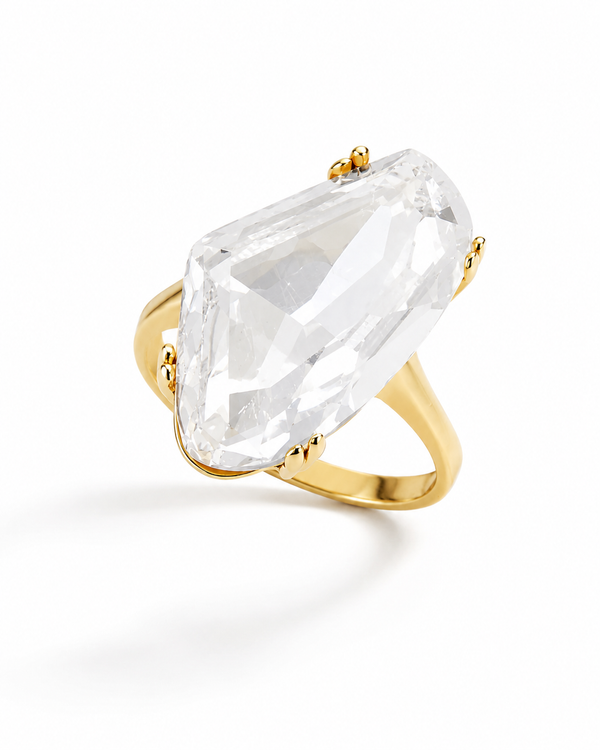 Oversized Gold-Tone Clear Stone Ring