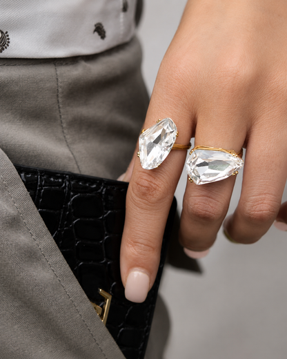 Oversized Gold-Tone Clear Stone Ring